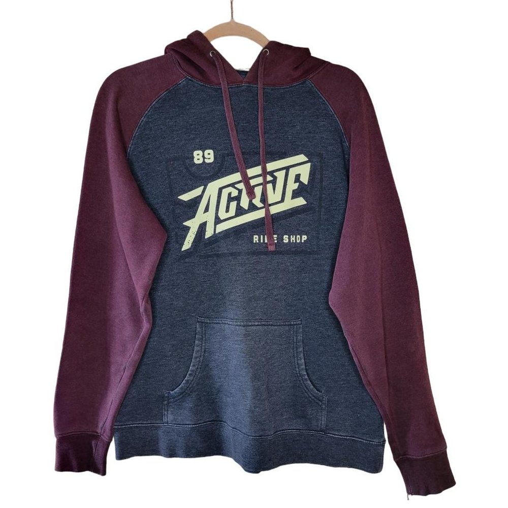 Active Rideshop Gray Burgundy Fleece Sweashirt Pullover Hoodie Men Size S